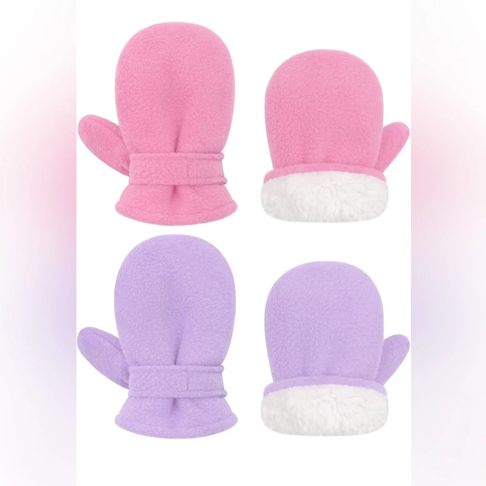 NEW Winter Mittens 2-Pack Pink & Purple Fleece Gloves 18–24 Months